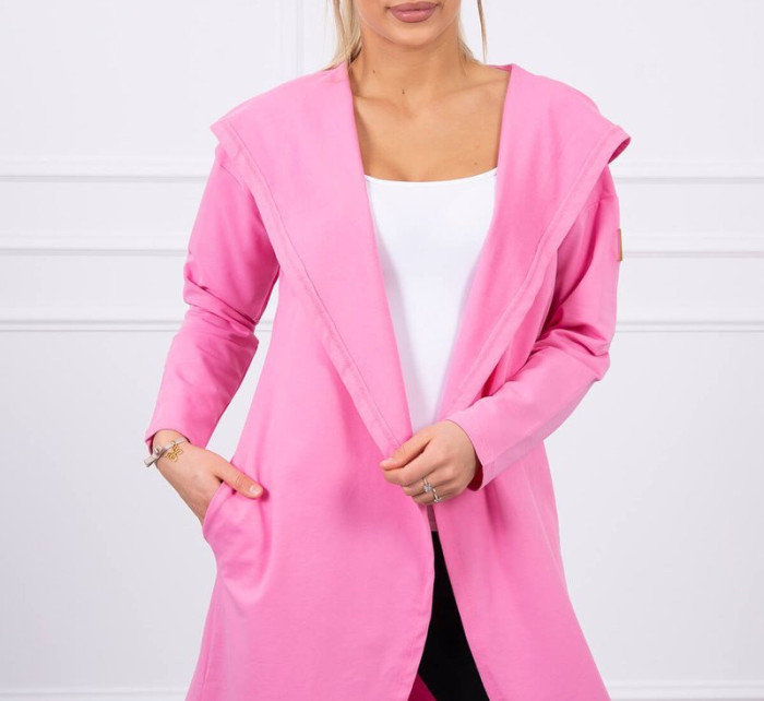 Dlouhý kabát s kapucí světle růžový