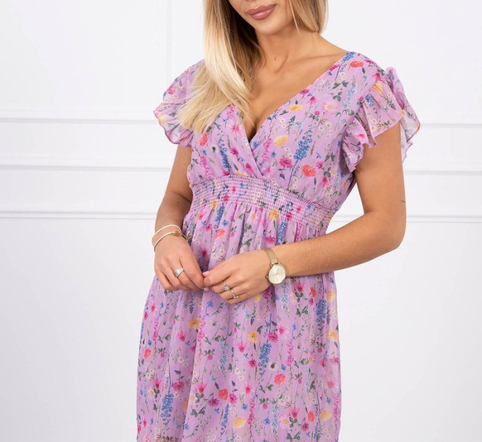 Květinové šaty s volánky fialové