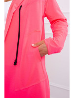 Volná bunda s kapucí růžová neonová