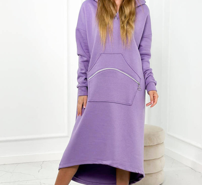 Zateplené šaty s kapucí fialka