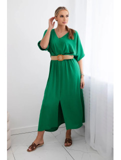 Rozšířené šaty s páskem zelený