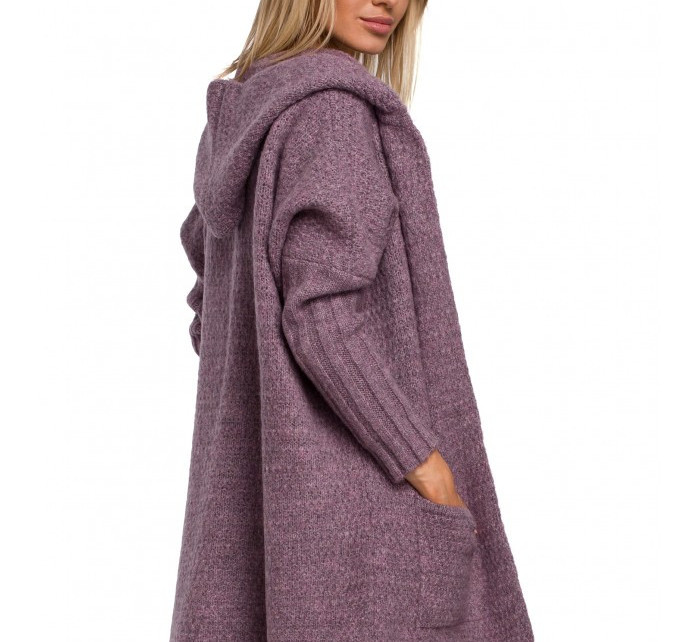 M556 Pletený svetr s kapucí - vřesová barva