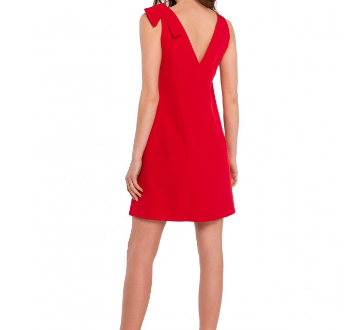 K128 Jednoduché šaty áčkového střihu s mašlí - červené