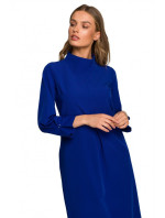 S318 Volné šaty s vysokým límcem - královská modř