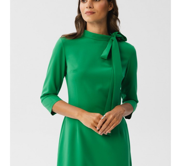 S346 Šaty s vázáním u krku - zelené