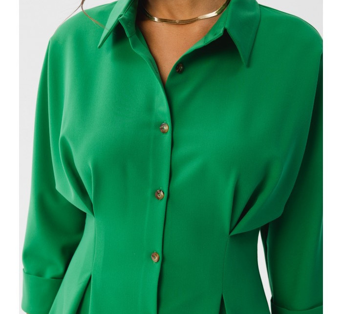 S351 Košilové šaty s knoflíky vpředu - zelené