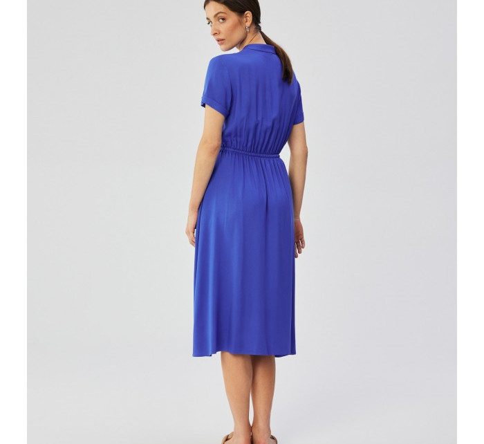 S366 Viskózové šaty se šňůrkou v pase - modré
