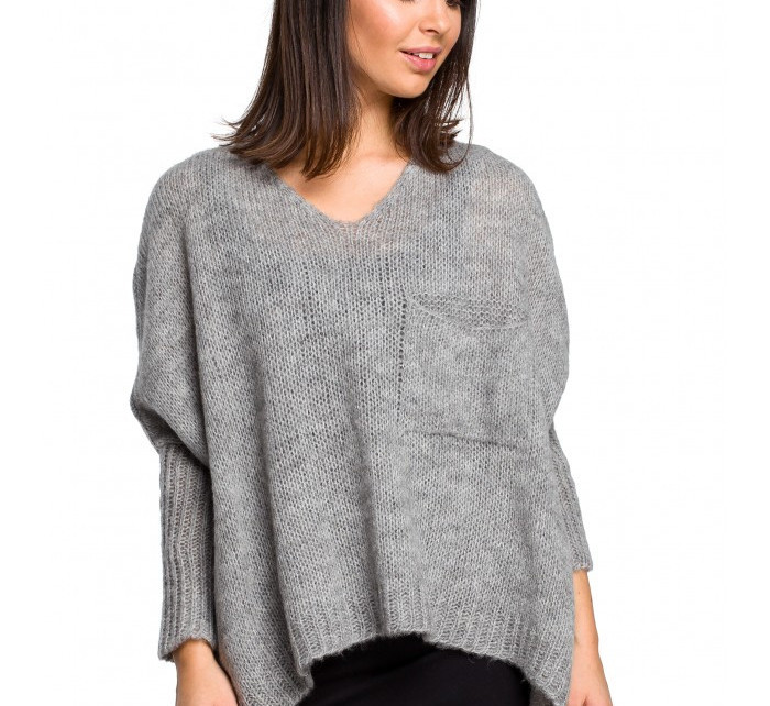 BK018 Lehký svetr nadměrné velikosti - šedý