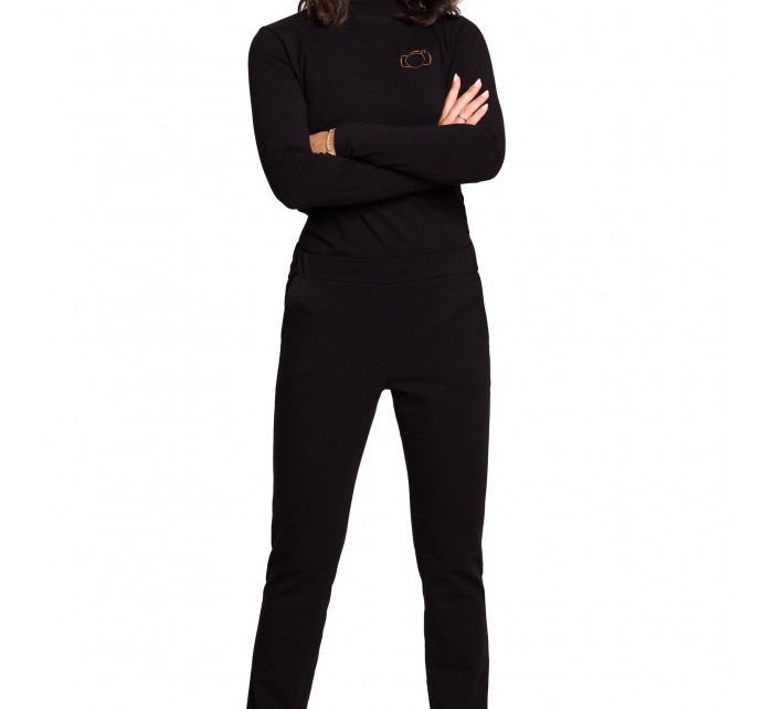 B124 Jogger kalhoty s rozparky - černé