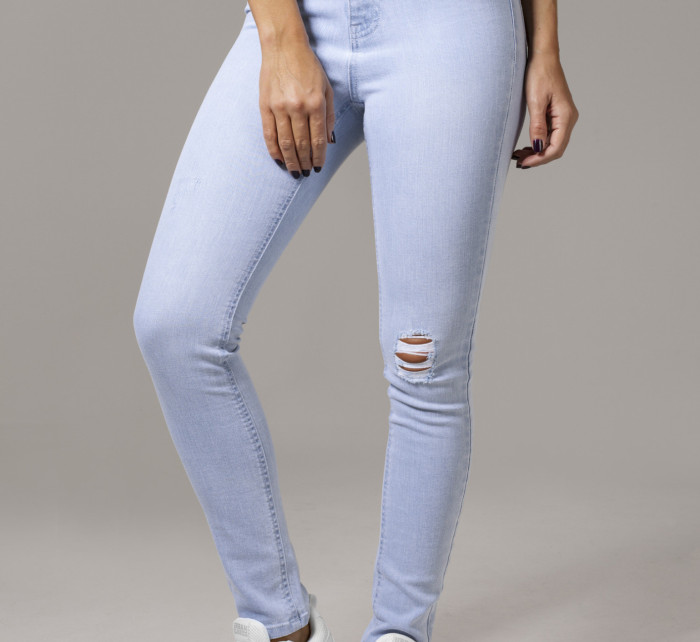 Dámské úzké džínové kalhoty s vysokým pasem - modré