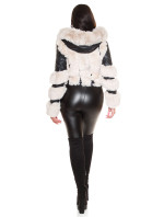 Sexy krátká zimní bunda z umělé kožešiny s kapucí