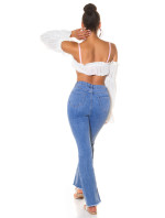 Sexy rozšířené džíny s vysokým pasem a ozdobným švem